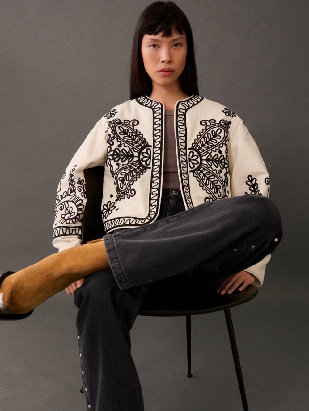 Mango EMBROIDERED COTTON JACKET NEW